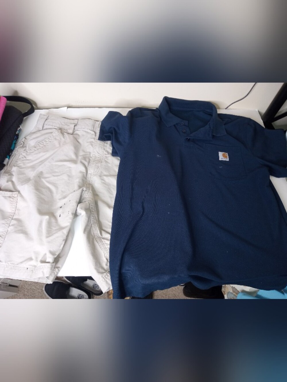 Set Of Work Worn Carhartt Polo Shirt Medium M & Cargo Carpenter Shirts Size 36